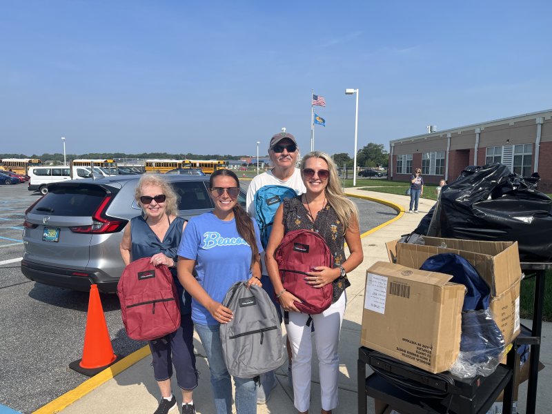 Gathered at Beacon Middle School for the backpack presentation are (l-r) Ginger Golba, Kinsale Glen; Liz Luff, Beacon; Alex Golba, Kinsale Glen; and Sheena French, Beacon. SUBMITTED PHOTOS